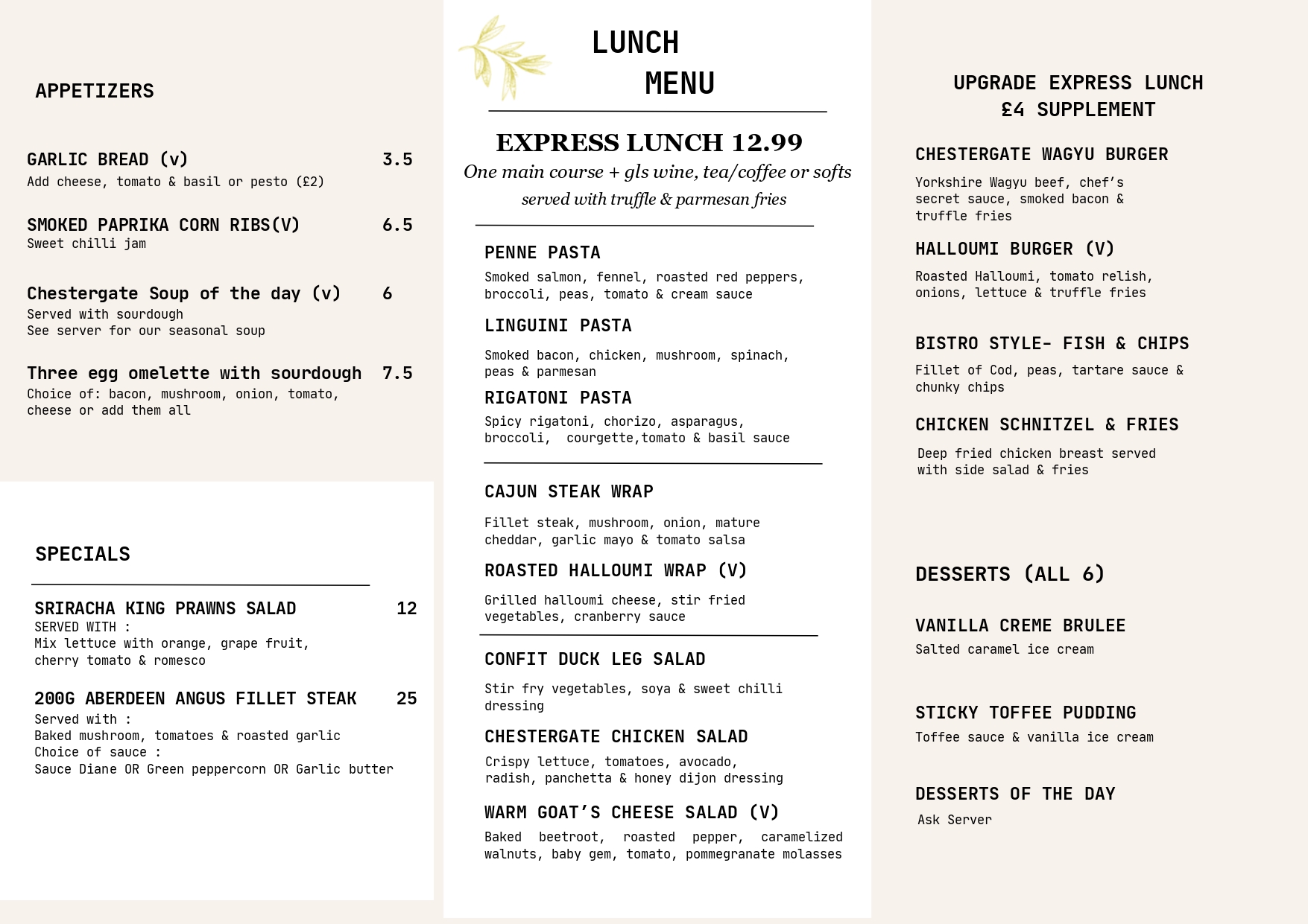 March Lunch Menu